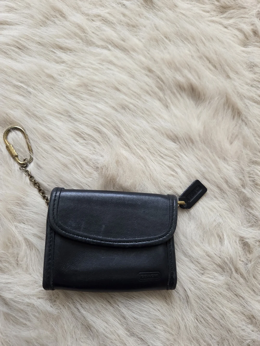 Vintage Coach Black Leather Key Wallet with Gold Chain